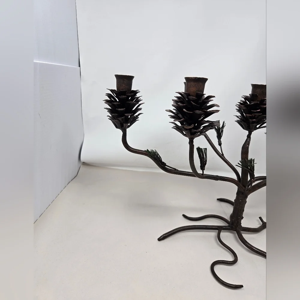 Vintage Metal Candleabra Pinecone Metal Pine Needles Bird Holiday Table Decor